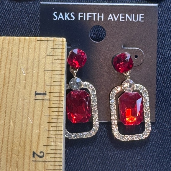 Saks Fifth Avenue Crystal Gold Statement Earrings 1.5in - Picture 9 of 14